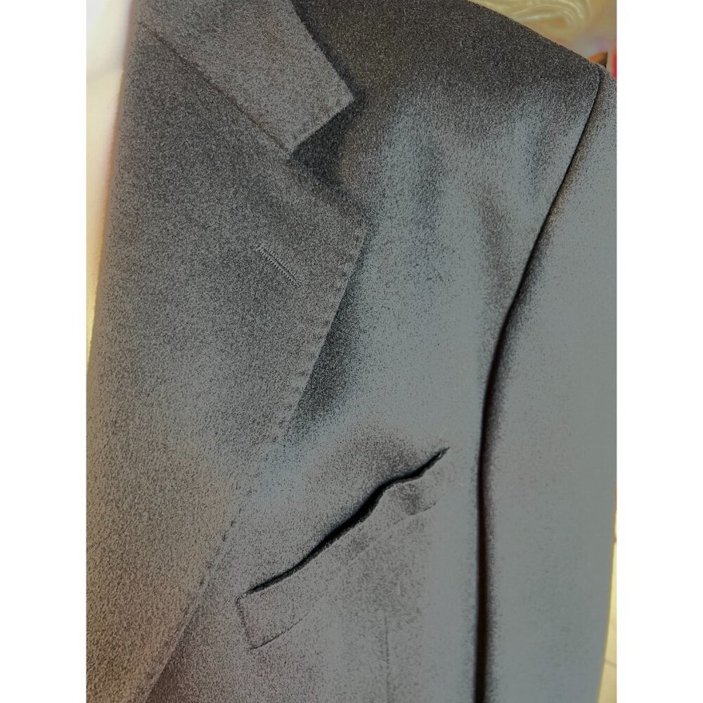 Hathaway Platinum Mens Size 44 Italian 100% Cashmere Black Suit Jacket 3-Button - Picture 12 of 15